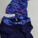 Women Tankini Swimsuit with Shorts - Two Piece Tummy Control Bathing Suit Twist Knot Swimwear 2025 with Pockets (Large, Blue Purple Leaves)