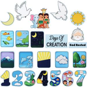 Peryiter Creation Story Felt Board Days of Creation 23 Precut Flannel Felt Bible Storyboard Sets for Preschool Kindergarten Toddlers Kids
