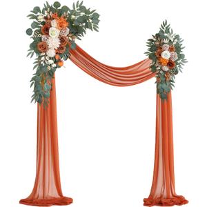 Burnt Orange Artificial Wedding Arch Flowers Kit (Pack of 3) with 26Ft Terracotta Shiny Arch Draping Fabric for DIY Wedding Party Ceremony Reception Backdrop Floral Decoration