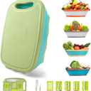 Gintan Camping Cutting Board, 9-in-1 Collapsible Chopping Board with Colander, Kitchen Vegetable Washing Basket for Camping, Camping Gifts Camping Accessories for RV CampersBlue Green)