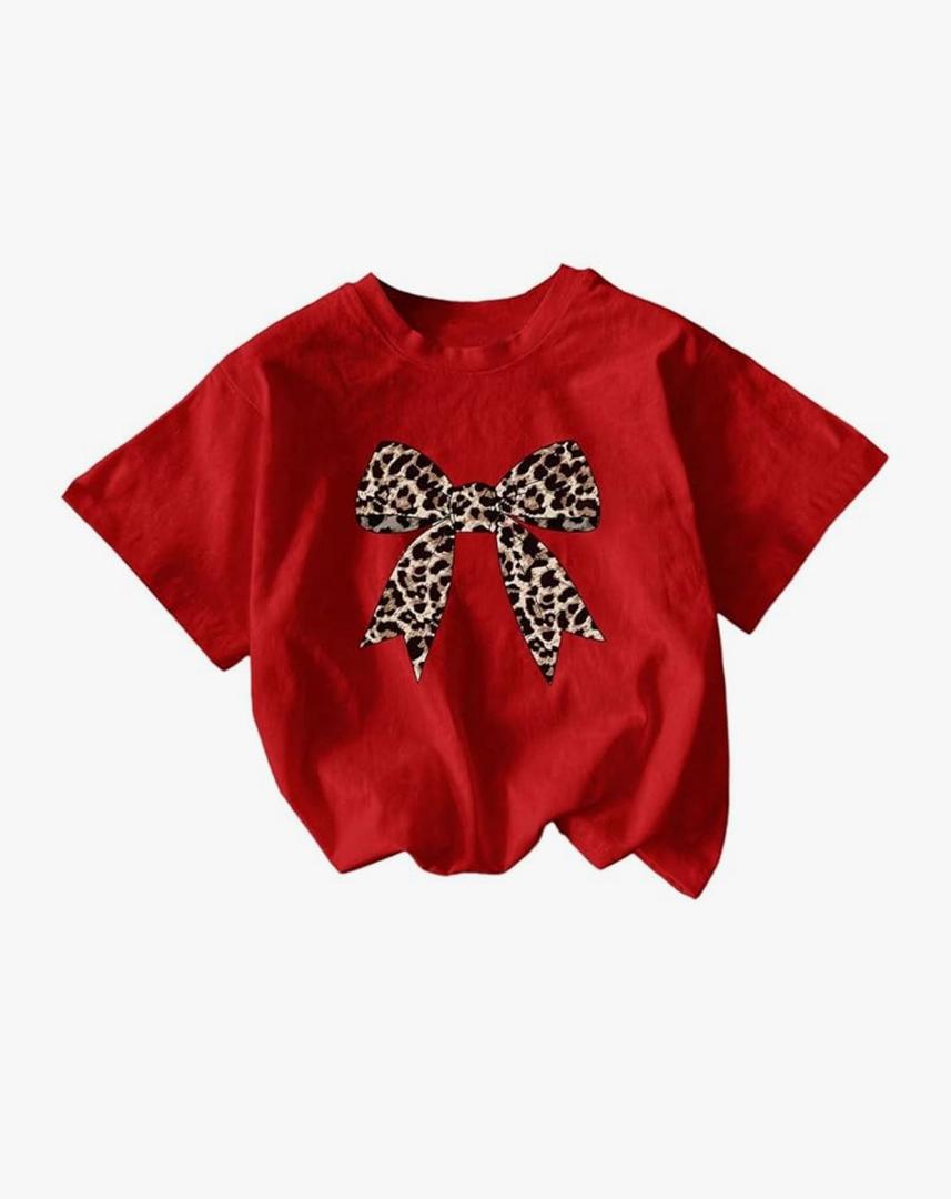 Girl's Graphic Tee Shirt Short Sleeve Round Neck Preppy Casual Trendy Cute Summer Tops M, Red