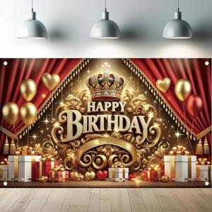 Red Gold Happy Birthday Backdrop 71x43 Inch Birthday Party Decorations Party Banner Photography Wedding Birthday Anniversary Party Decor Supplies Prop Photo Booth