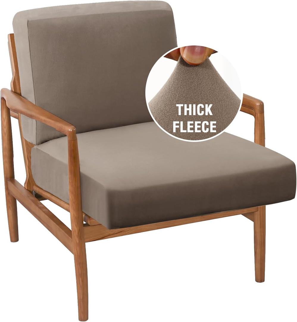 H.VERSAILTEX Fleece Sofa Cover 2 Piece Chair Covers Armchair Super Stretch Slip Covers for Modern Bedroom Armchairs Thick Soft Accent Chair Cover(Seat Cushion Cover Plus Back Cushion Cover,Taupe)