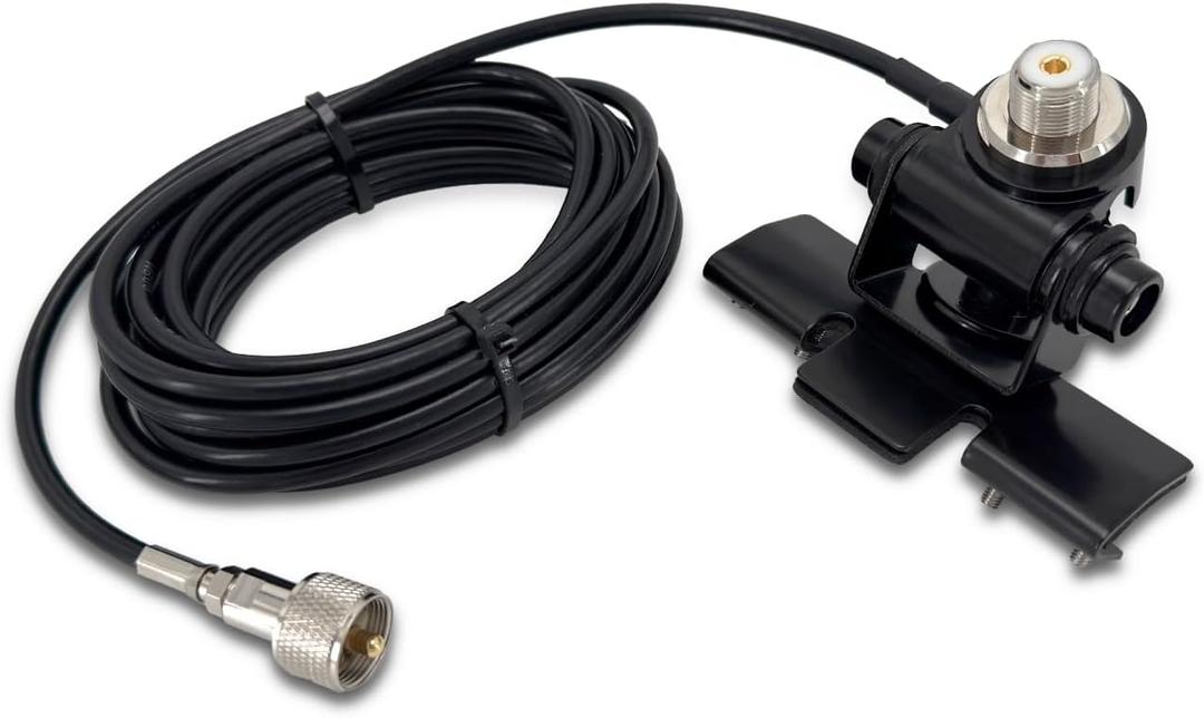 Car CB Antenna Mount Bracke,Mobile Antenna Clip Mount Base with 20ft RG58 PL259 to SO239 Coaxial Cable for Truck Installation