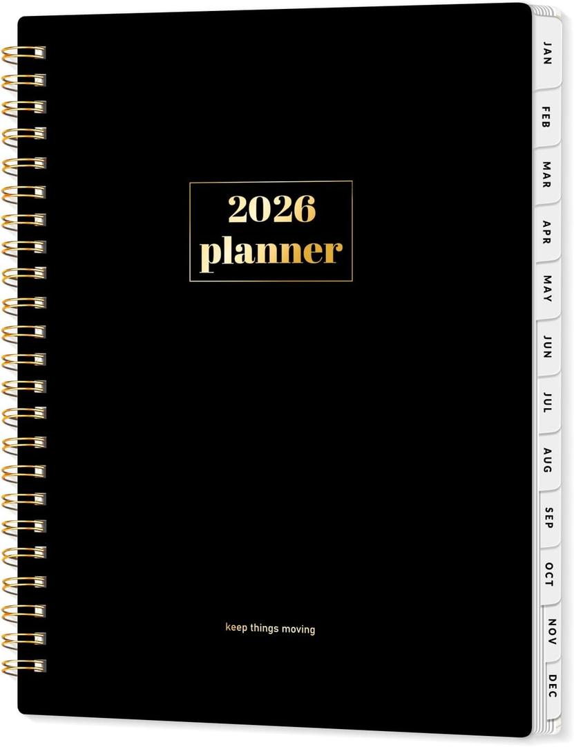 SUNEE 2026 Planner, Weekly and Monthly Calendar Planner, January 2026-December 2026, Daily Agenda with Tabs, Note Pages, Spiral Binding, 6.4"x8.3", Black
