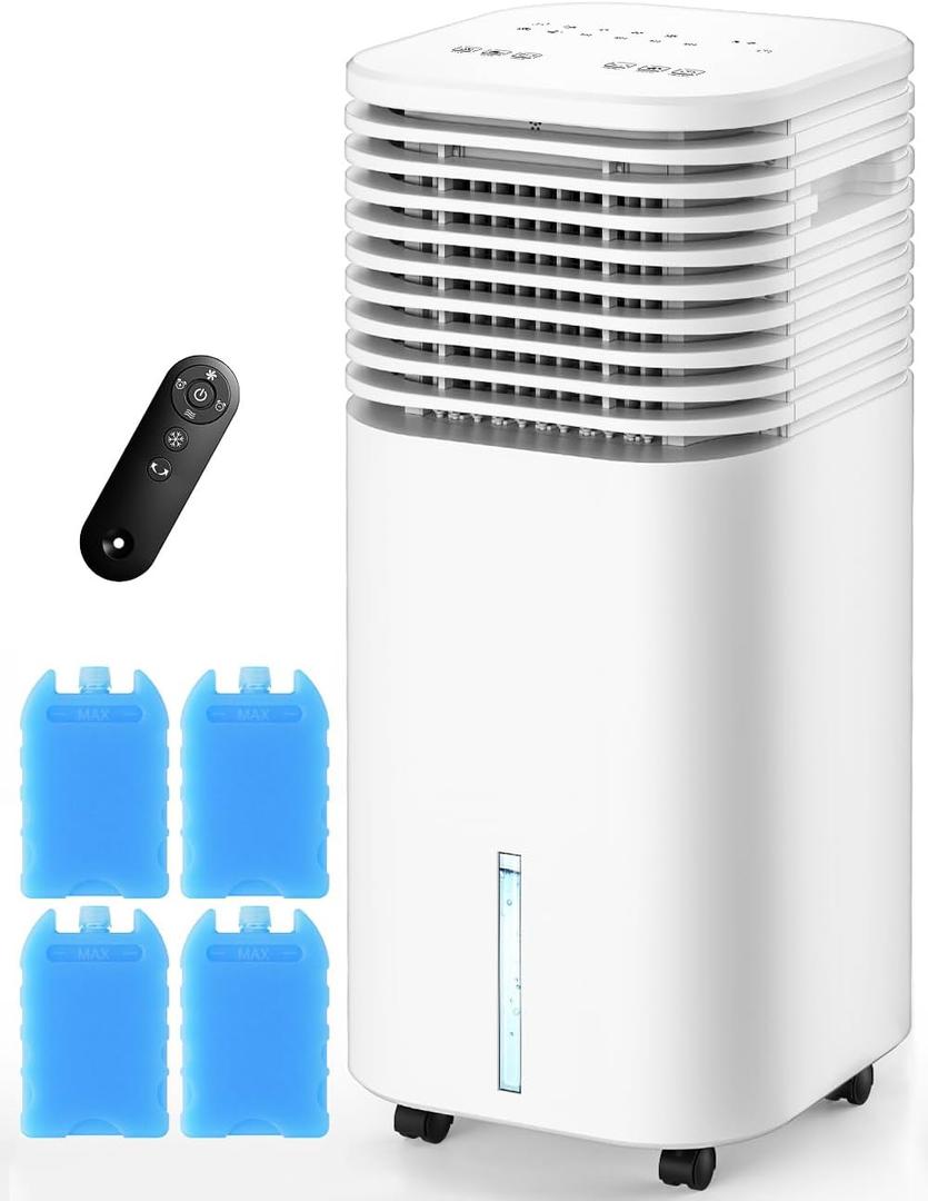 4-IN-1 Portable Air Conditioners, Evaporative Air Cooler w/4 Modes & 3 Speeds, 15H Timer for Smart Auto-off, 2-Gal Tank for 20H Cooling,17FT Remote,No Hose Needed, 120Oscillating Swamp Cooler