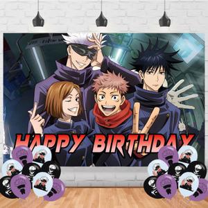Anime Satoru Birthday Party Backdrop, Birthday Party Decoration,Themed Happy Birthday Banner Shoot Photo Backgrounds Props for Boys and Girls Party 5x3ft