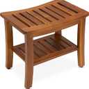 Teak Shower Bench 21 Inch, Fully Assembled Wood Bath Stool for Shower & Spa, The Hermod