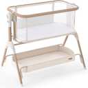 HARPPA Cuddly Signature Baby Bassinet with Mattress, 3 in 1 Bedside Sleeper & Rocking Cradle, Breathable Mesh, 5 Height Adjustable, Newborn 05 Months, Wood Grain, Crib