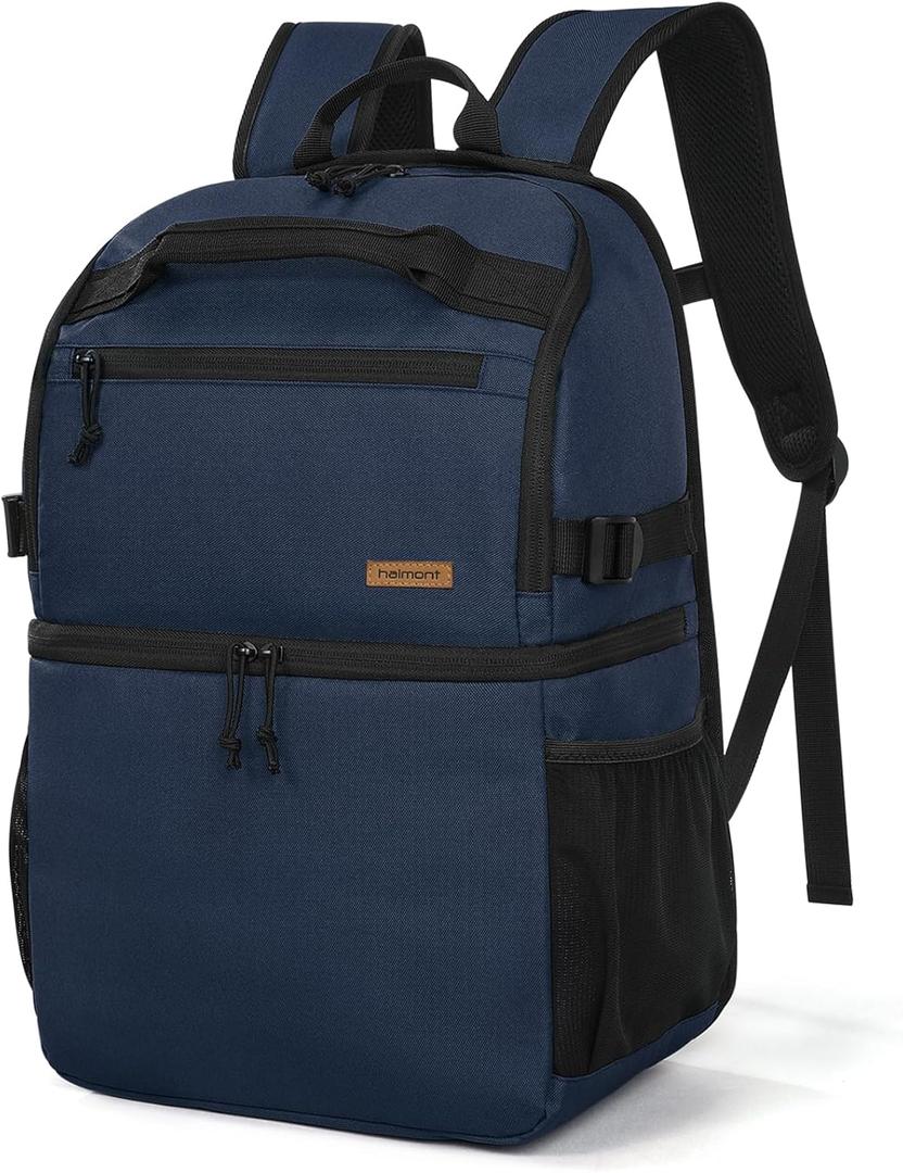 Haimont Cooler Backpack Insulated Double Deck for Men Women, 30 Cans Lunch Backpack Leakproof for Hiking Beach Travel Work (Navy Blue)