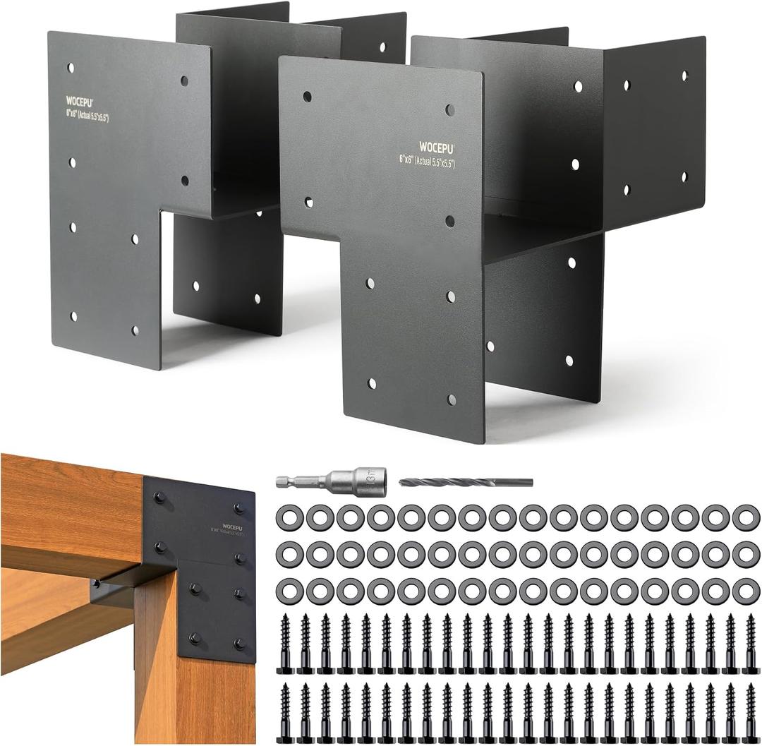 4 Pack Heavy Duty 6x6 (Actual 5.5"x5.5") Stainless Steel Corner Post Caps Tie Bracket , Fit Connecting Wood Gazebo, Deck Patio Post and Wood Beams Bracket (Dark Ggray)