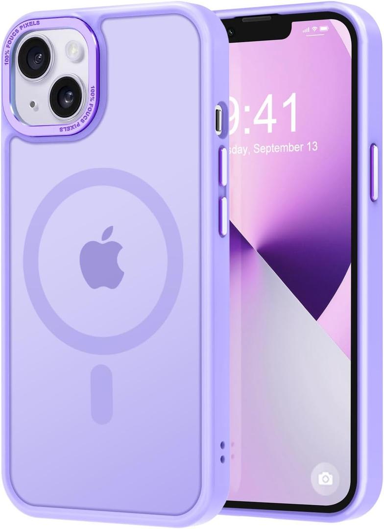 Thomo Strong Magnetic for iPhone 13 Case & iPhone 14 Case [Compatible with Magsafe] Translucent Matte Slim Shockproof Women Girl Anti-Fingerprint Protective Case for iPhone 14/13 6.1", Lilac Purple