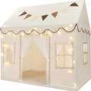 BOLERLE Kids Play Tent, Toddlers Large Playhouse with Mat, Star String, Flag, Machine Washable, Indoor and Outdoor Play Tent for Kids, Girls & Boy Aged 3+, 50" x 34" x 51", Cream