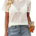 Allimy Womens Sexy See Through Lightweight Sheer Lace Crochet Summer Date Night Going Out Tops Short Sleeve Shirts Blouses for Women Dressy Casual 2026 Country Concert Outfits Beige XL (Beige, XL)