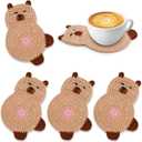 Coasters for Drinks - 4 PCS Capybara Crochet Coasters Cute Coffee Coaster for Table Decor, Housewarming Capybara Gifts (Light Brown Capybara)