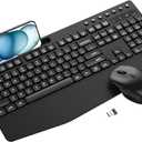 Wireless Keyboard and Mouse Combo with Palm Rest, Phone Holder, Full-Size Quiet Wireless Ergonomic Keyboard and Mouse, Comfortable Natural Typing Compatible for Windows, Laptop, Mac, PC(Black)