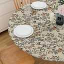 Vintage French Flowers Bird Butterfly Garden Round Fitted Tablecloth with Elastic Edge Waterproof Oil Proof Table Cover Cloth Round Tables for Dinner, Outdoor, Picnic(Fitted to 36"-44" Diameter)