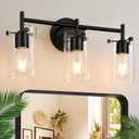 Bathroom Light Fixtures 2023 Upgrade, 3-Light Matte Black Vanity Light, Black Bathroom Lights Over Mirror with Clear Glass Shade, Wall Sconces for Mirror Bedroom Living Room Hallway