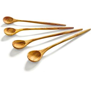WONDERFUL 100% Natural Olive Wood Long Handle Spoons for Coffee, Tea, Milkshake Kitchen Stirring, Cocktail Stirrer; Mixing Honey Spoon, Chef Tasting Spoons(4 pcs)