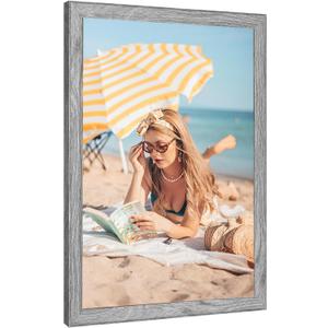 20x30 Solid Wood Frame Grey, Rustic Natural Woodgrain 30x20in Picture Poster Frame, Modern Gray 20 x 30inch Gallery Wall Pic Photo Frame with HD Plexiglass, Horizontal Vertical Wall Display 1pcs