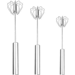 2 Whisks, 12-inch Push-Push Semi-Automatic Stainless Steel Mixer, Rotary Kitchen Cooking Tools, Milk Frother