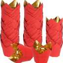 Uxcell 100 Pcs Tulip Baking Cups Cupcake Muffins Liners Aluminum Foil Paper Greaseproof Wrappers for Weddings Birthday Party Festivals Christmas, Gold/Red