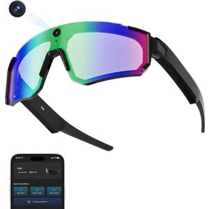 Sport AI Smart Glasses with Camera & EIS Stabilization –HD Video Recording,AI Voice Assistant with Dual Mic Noise Canceling,Waterproof/Shockproof,Smart Sunglasses for Cycling/Skiing/Running