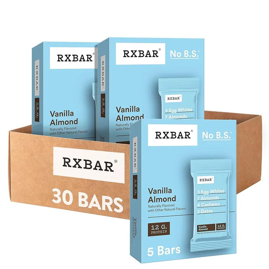 RXBAR Protein Bars, 12g Protein, Gluten Free Snacks, Vanilla Almond (6 Boxes, 30 Bars), BB Date: Aug 22 2025