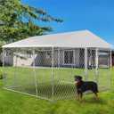 Lyromix Upgraded 1010FT Outdoor Dog Kennel with Roof, Large Dog House Pen Enclosure with Sidebar, Heavy Duty Chain Link Kennel with Lock for Outside Backyard (XL-10107 FT)