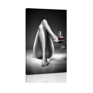 Yatsen Bridge Sexy Girl and Wine Glass Canvas Wall Art Naked Women Print Painting Contemporary Artwork Home Decor for Living Room Bar Game Room Hotel Decoration Framed Ready to Hang - 28x44 inch