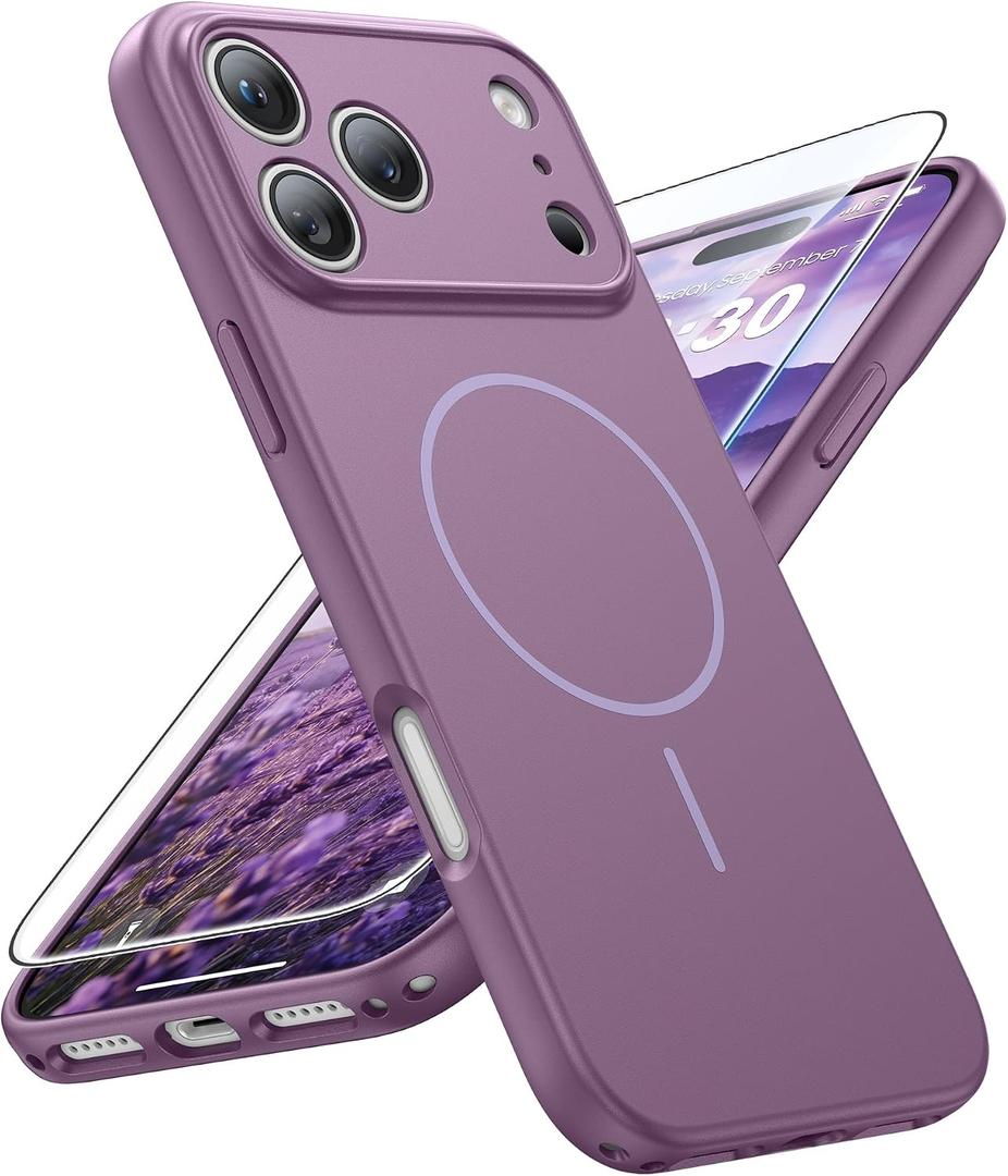 FNTCASE for iPhone 17 Pro Max Case: [Compatible with Magsafe] Solid Purple Matte 17 Promax Magnetic Phone Cover with [Full Camera Protection] [Screen Protector] Military Grade Shockproof Protective