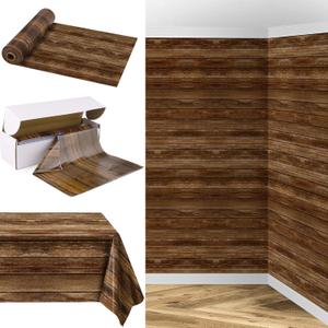 200 Ft x 54 Inch Wood Grain Tablecloth Roll in Slide Cutter Box Disposable Rustic Backdrop Vintage Table Cover Western Themed Bulletin Board Plastic Roll for Barn Birthday Classroom Decor