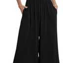 Nfsion Womens Summer Casual Jumpsuits Square Neck Sleeveless Spaghetti Strap Wide Leg Long Pant Rompers Overalls With Pockets Size Medium