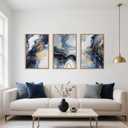 Navy Blue and Gold Framed Canvas Wall Art Set,Mid-Century Modern Abstract Wall Decor,Navy Blue Ink Wash Painting,Neutral Art Print for Living Room,Bedroom,Dining Room,Office - 16"x24"x3