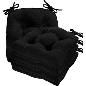 Cozyide Chair Cushions for Dining Chairs, 17" x 17" Non-Slip Kitchen Chair Pads with Adjustable Ties, Indoor Chair Cushions for Dining Room, Black (Pack of 4)