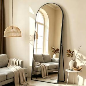 56" x 21" Black Arched Full Length Mirror, Tempered Glass Floor Standing with Aluminum Frame, Wall-Mountable Leaning Design for Bedroom, Entryway, Living Room