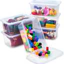 GAMENOTE Clear Plastic Storage Bins with Lids,Stackable Containers for Classroom,Toy Storage Organizer, 5 Qt 6 Pack Small Tubs,Tote Box for Kids Playroom,Sorting(127.25.1 in)
