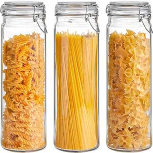 ComSaf Airtight Glass Jars Set of 3, 0.5 Gallon Food Storage Jar with Lids, Tall Spaghetti Container with Clear Preserving Seal Wire Clip Fastening, Pasta Storage Containers for Kitchen Canning