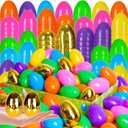 Olixmlya [6 Golden Eggs] 100 PCS 2.4" Fillable Plastic Easter Eggs Empty Easter Eggs Colorful Plastic Eggs Bulks Easter Basket Stuffers Hunt Easter Party Favor for Kids Teens Boys Girls