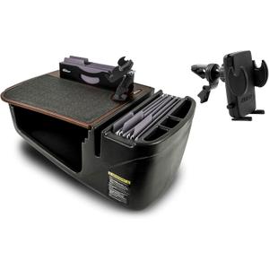 AutoExec Efficiency FileMaster Car Desk for Your Vehicle Workstation and Mobile Office, Mahogany with 400 watt Power Inverter, Phone Mount and Phone Vent Clip
