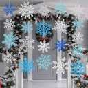 Winter Snowflake Cutouts Glitter Paper Decorations - 50Pcs Blue and Silver Double-Side Christmas Cutouts for Holiday Winter Wonderland Bulletin Board, Frozen Party Decor