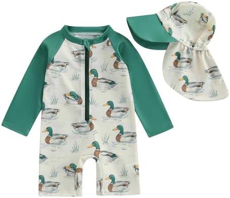 Engofs Toddler Baby Boy Girl Swimsuit One Piece Rash Guard Bathing Suit Beach Swimwear with Hat, 6-12M