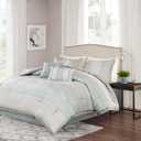 Madison Park Luxury Comforter Set-Traditional Jacquard Design All Season Down Alternative Bedding, Matching Bedskirt, Decorative Pillows, Queen(90"x90"), Bennett, Geometric Aqua 7 Piece