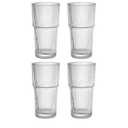Ribbed Drinking Glasses, 20oz Glassware Set, 4 Pack, Lead-Free Handcrafted Glass Cups for Iced Coffee, Smoothies, Cocktails, and Juices, Durable and Stackable for Family Use or Parties