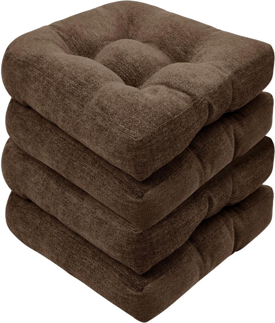 3 x Basic Beyond Chair Cushions for Dining Chairs, Non-Slip Chair Pads, Thick Seat Cushions for Dining Room Chairs, Kitchen Chair Cushions Set of 4, 17" x 17" x 4", Brown