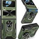 VEGO for Samsung Z Flip 4 Case, with Hinge Protection & Slide Camera Cover Built-in Ring Kickstand Magnetic Protective Phone Cover for Samsung Galaxy Z Flip 4 5G - Green