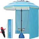 HOMEDEMO 8FT Large Beach Umbrella with Weight Bag & Sand Anchor, Outdoor Umbrellas with Adjustable Aluminum Pole and Table, Heavy Duty Windproof & UPF 50+