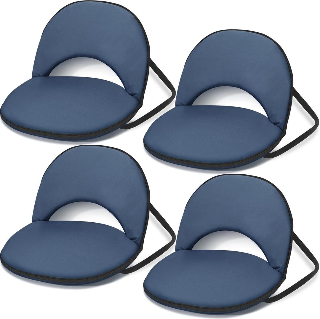Maitys 4 Pcs Stadium Seats for Bleachers with Back Support, Foldable Padded Chair for Stadium with 5 Adjustable Positions, Portable Floor Seating Chair for Camping, Concert, Classroom (Navy)