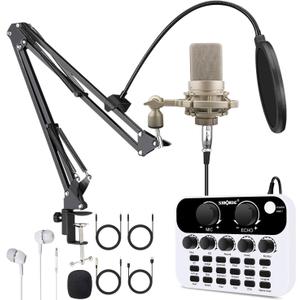 S23+103 Podcast Equipment Bundle,Condenser Mic Recording Studio,Streaming Podcast Mic Starter Kit, Live Sound Card with dj Mixer Effects & Voice Changer Audio Mixer for Vlog Living YouTube TikTok