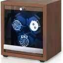 3 Watch Winder for Automatic Watches Wooden Automatic Watch Winder with Super Quiet Japanese Motor, 4 Rotation Mode, Blue LED Light, Memory Foam Pillows for Man & Woman